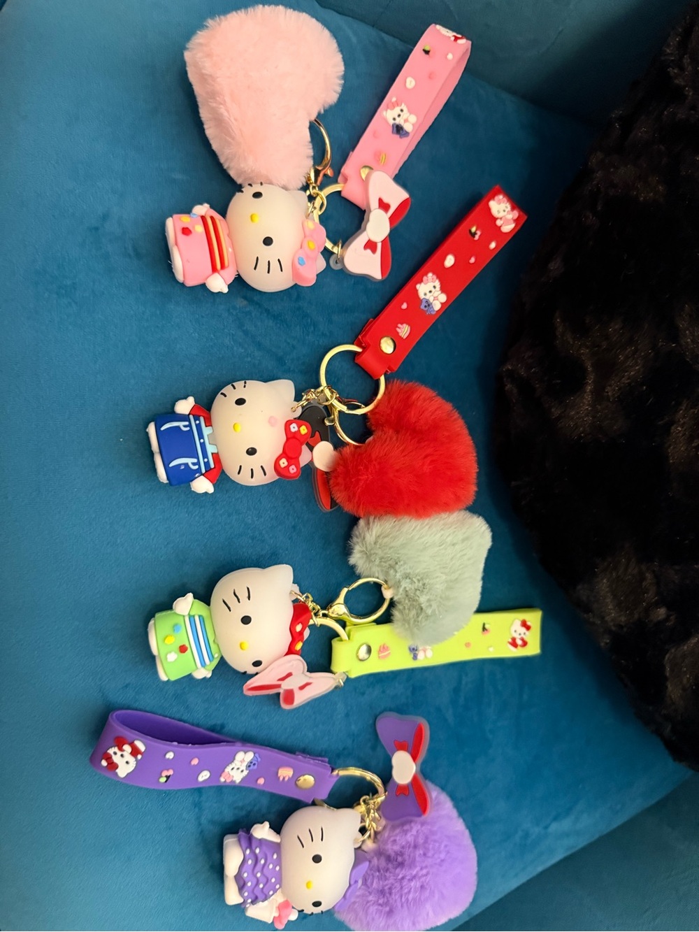 NWOT Hello Kitty Plush Pom Keychain Collection - Pink, Red, Green, Purple